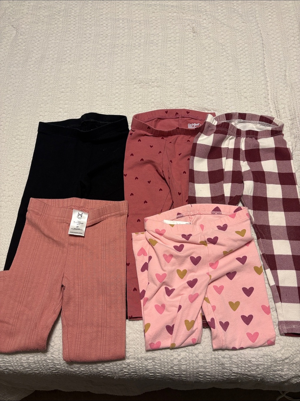 Kids Heart & Plaid Leggings Pack - Pink, Mauve, Black